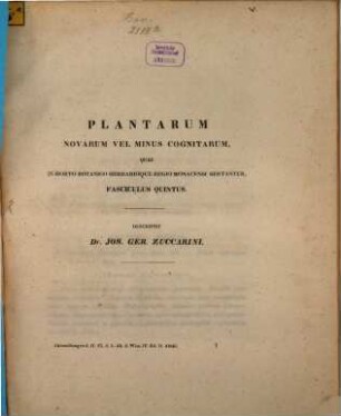 Plantarum novarum vel minus cognitarum quae in horto botanico herbarioque regio Monacensi servantur, 5