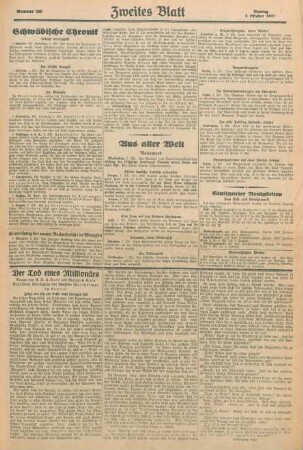 Freie Presse 1927 (Nr. 230). "Zweites Blatt"
