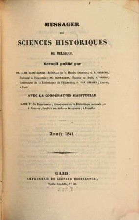 Messager des sciences historiques de Belgique. 1841