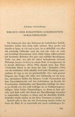 291-303 Biblisch oder romantisch ausgerichtete Moraltheologie?