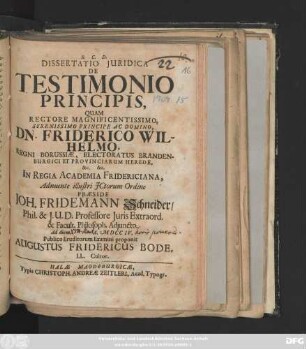 Dissertatio Juridica De Testimonio Principis