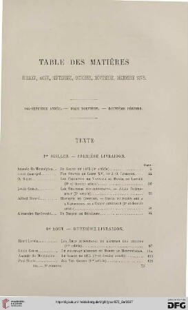 Table des matières: Juillet, août, septembre, octobre, novembre, décembre 1875