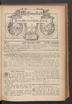 N°.11. November 1916. XVIII. Jahrgang