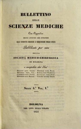 Bullettino delle scienze mediche. 1. 1854