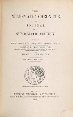 The numismatic chronicle. 11. 1891