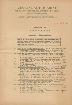 Nr. 735: Zeitschriften Geschichte Kulturgeschichte