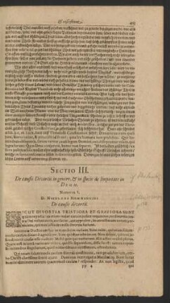 Sectio III. De causis Divortii in genere, & in specie de Impietate in Deum.