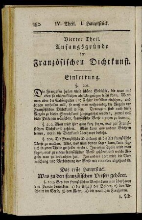 Das erste Hauptstück. Was zu den französischen Versen gehöret.