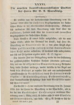 337-348 Die neuesten staatskirchenrechtlichen Studien des Herrn Dr. L. A. Warnkönig : Fortsetzung
