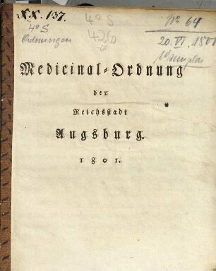 Medicinal-Ordnung der Reichsstadt Augsburg
