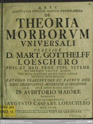 Disputatio Physico-Medico-Pathologica De Theoria Morborum Universali