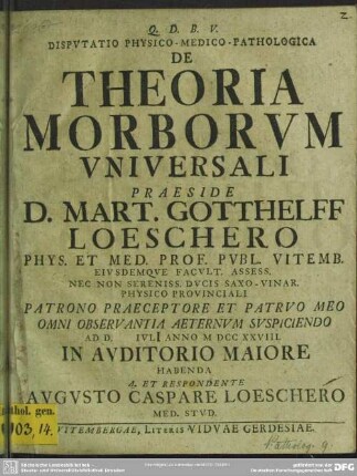 Disputatio Physico-Medico-Pathologica De Theoria Morborum Universali