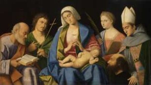 Maria, das Kind verehrend, mit Heiligen und Stifter