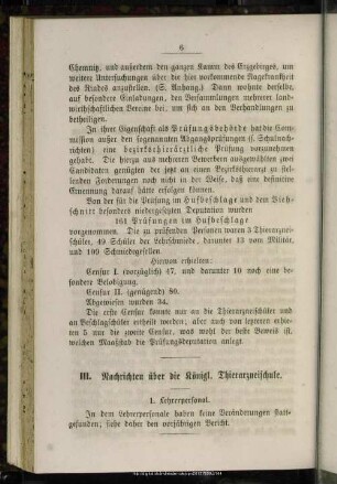 III. Nachrichten über die Königl. Thierarzneischule