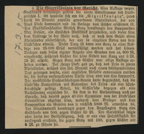 eingelegter Zeitungsausschnitt