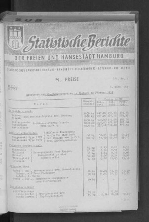 Erzeuger- und Großhandelspreise in Hamburg im Februar 1959 : Lfd. Nr. 8
