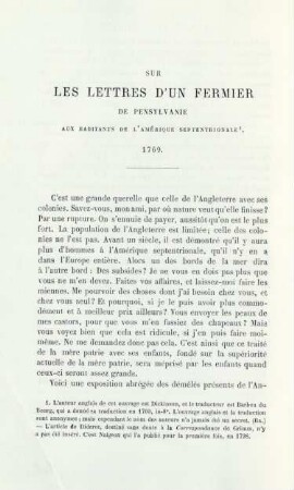 Sur les Lettres d'un Fermier de Pensylvanie aux habitants de l'Amérique septentrionale