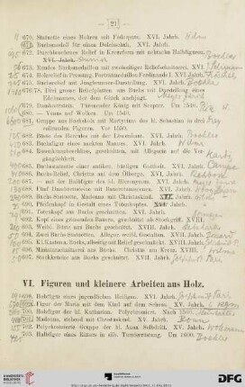 VI. Figuren und kleinere Arbeiten aus Holz (Nr. 698 - 741)