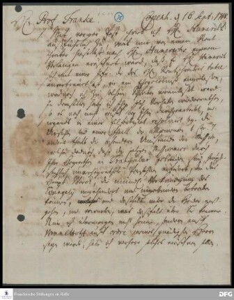 Brief von Christian Wendt an August Hermann Francke.