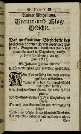 Andere Abtheilung. Trauer- und Klag-Gedichte.