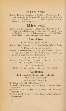 10-18, Fakultäten