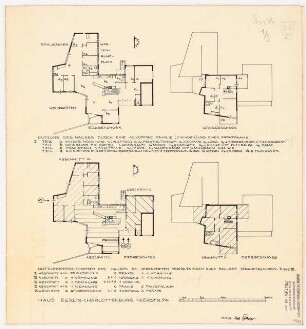 Arzthaus Prof. Bernhardt, Berlin-Charlottenburg: Grundrisse Nutzungsmöglichkeiten des Hauses 1:200