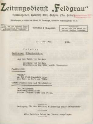 9.1916: Zeitungsdienst Feldgrau