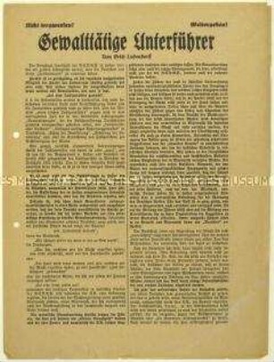 Flugschrift des Tannenbergbundes mit Texten von Erich und Mathilde Ludendorff u.a. zu den Boxheimer Dokumenten und Ankündigung einer Versammlung am 8. April 1932 zur bevorstehenden Reichspräsidentenwahl