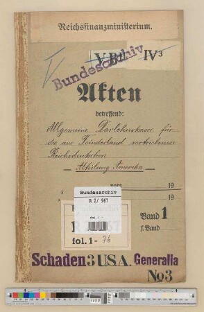 Allgemeine Darlehnskasse für die aus "Feindesland" vertriebenen Reichsdeutschen, Abteilung Amerika