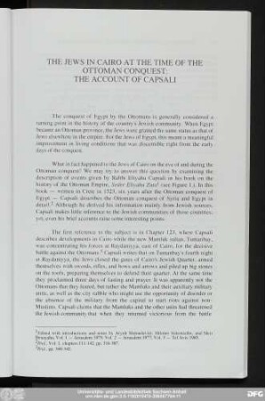 The Jews In Cairo At The Time Of The Ottoman Conquest: The Account Of Capsali