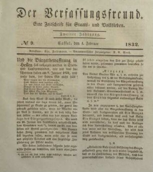 № 9. Cassel, den 1. Februar 1832.