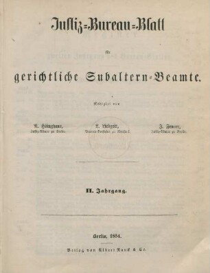 2.1854: Justizbureaublatt für gerichtliche Subalternbeamte
