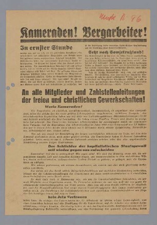 "Kameraden! Bergarbeiter!"