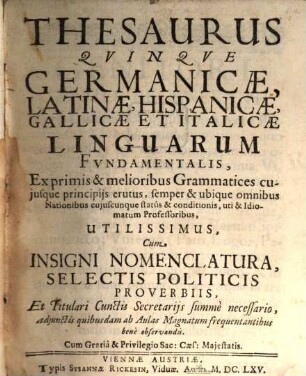 Thesaurus V linguarum Fundamentalis
