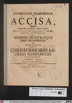 Dissertatio Inauguralis, De Accisa