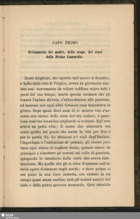 Capo Primo. Divisamento dei motivi, dello scopo, dei sensi della Divina Commedia