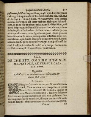 XXX. De Christo, Omnium Hominum Mediatore, Adversus Calvinianos.