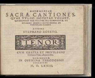 Stefano Rossetti: Novae quaedam sacrae cantiones. Tenor