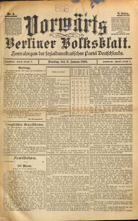 Vorwärts : Berliner Volksblatt ; das Abendblatt der Hauptstadt Deutschlands. 8,1/3. 1891