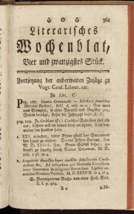 Literarisches Wochenblat, Vier und zwanzigstes Stück.