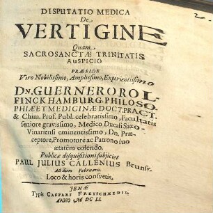 Disputatio Medica De Vertigine