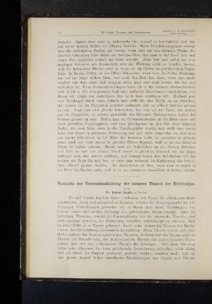 Versuche zur Veranschaulichung der neueren Theorie der Elektrolyse.