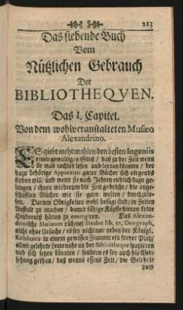 Das siebende Buch Vom Nützlichen Gebrauch Der Bibliothequen.