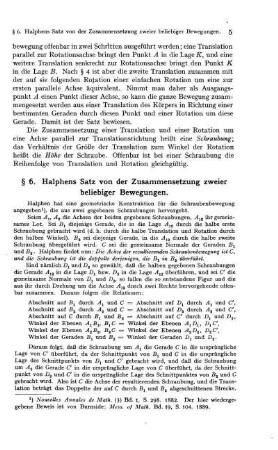 § 6. Halphens Satz von der Zusammensetzung zweier beliebiger Bewegungen.