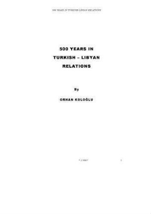 500 years in Turkish - Libyan relations