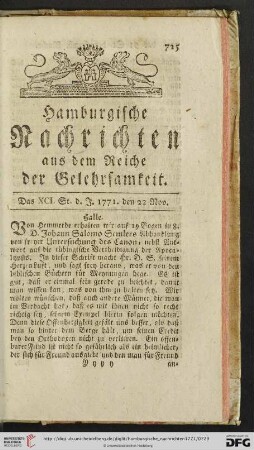 Das XCI. St. - Das CI. St. (den 22 Nov. - den 31 Dec.)