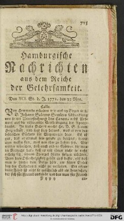 Das XCI. St. - Das CI. St. (den 22 Nov. - den 31 Dec.)