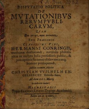 Disputatio Politica De Mutationibus Rerumpublicarum