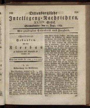 XXXIV. Stück. Sonnabends: den 22. Aug., 1789.