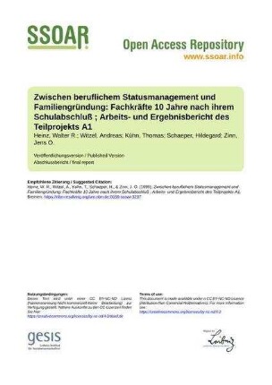 Zwischen beruflichem Statusmanagement und Familiengründung: Fachkräfte 10 Jahre nach ihrem Schulabschluß ; Arbeits- und Ergebnisbericht des Teilprojekts A1